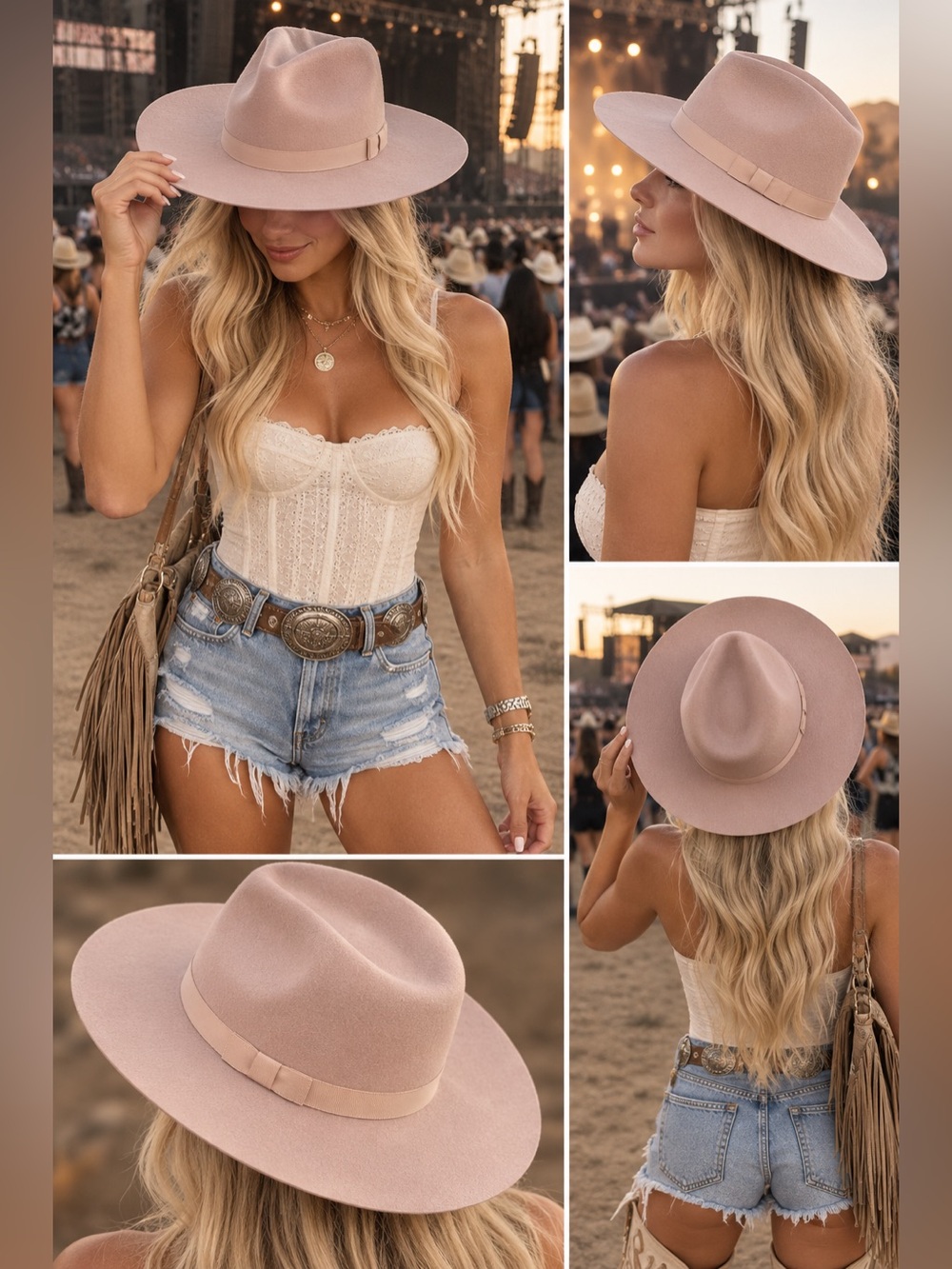 100% Wool Women's Wide-Brim Felt Fedora Hat in Dusty Pink/Lilac Color